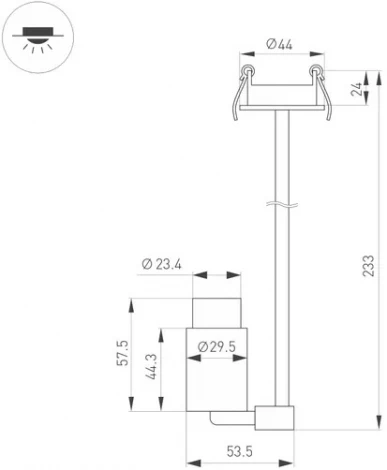 Мебельный точечный светильник ART-NEMO-BUILT-ZOOM-L205-R29.5-2W Warm3000 (BK, 15-45 deg, 24V) (Arlight, IP20 Металл) 049779 (LED)