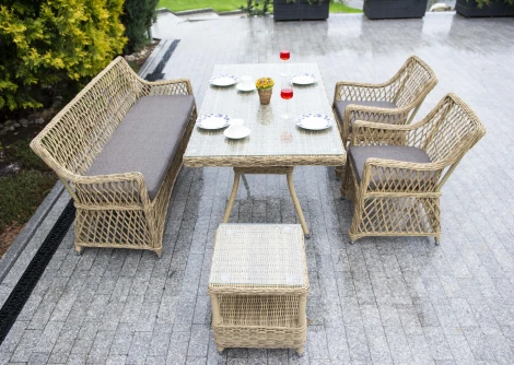 Обеденная группа плетеная на 4 персоны, цвет соломенный 4SIS Катания F KATFS2C2T2-5-SET