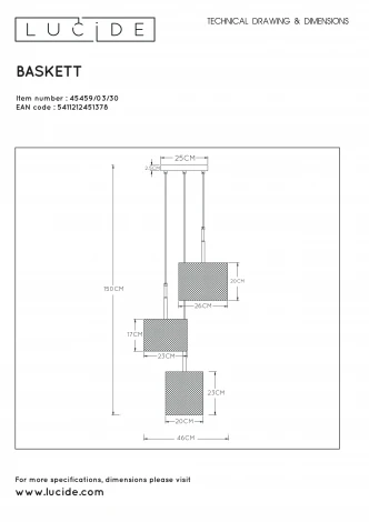 Подвесной светильник Lucide Baskett 45459/03/30 (220V, на проводе)
