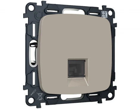 Комплект механизма Ethernet RJ-45 розетки экранированной с автоматической защитной шторкой встраиваемый (серо-бежевый матовый) Ambrella Volt QUANT MO372005