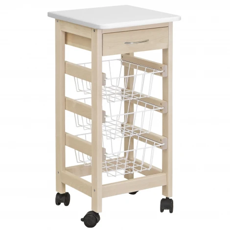 Тумба с ящиком и корзинами белый/лак Mebelik 008477