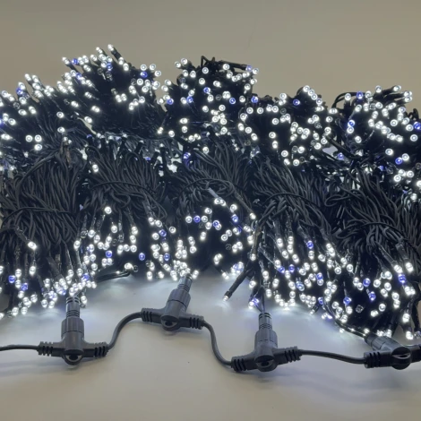 Комплект 5 белых нитей по 20м с мерцанием белого диода, 1000 LED, провод черный каучук 2,3мм, IP54 Laitcom ECO1000BLW-11-1W