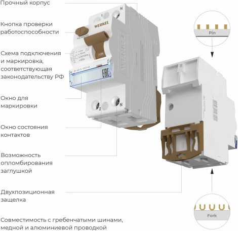Устройство защитного отключения 1P+N 40 А 100 mA AC 6 kA Werkel W812P404 (a065610)