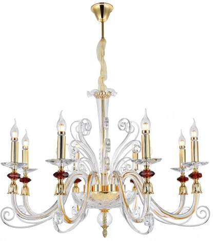 Подвесная люстра CATARINA SP8 V2 GOLD/TRANSPARENT-COGNAC Crystal Lux (220V, на цепи, свеча)
