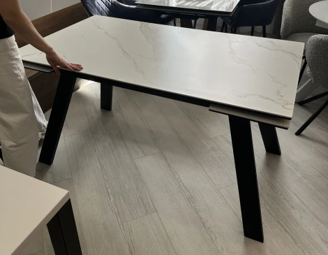 Стол МОРИС-2 140 цвет MATTE БЕЛЫЙ МРАМОР, керамика / Черный каркас M-City 64592