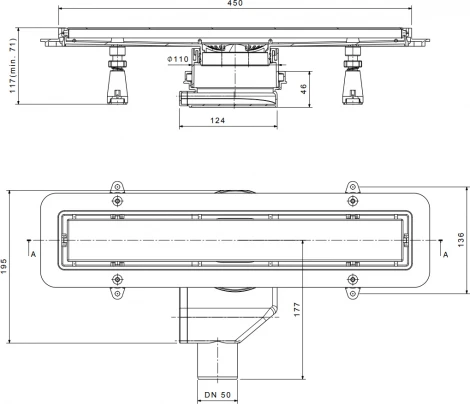 Душевой лоток Pestan Confluo Premium Line 450 белое стекло/сталь