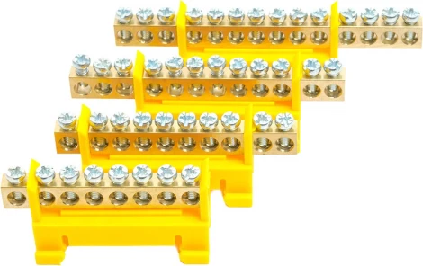 Шина заземления на изоляторе на DIN-рейку 14 выводов (желтый) Stekker 49565