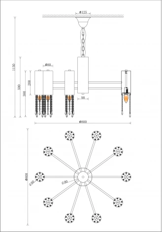 Подвесная люстра Moderli Klimand V10010-10P (220V, хрусталь, подвески, на цепи)