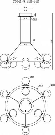 Подвесной светильник светодиодный с пультом iLedex Savage C4641-9 MBK+SGD (220V, на проводе, шарики)