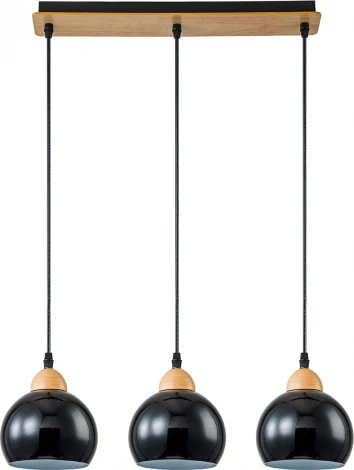 Подвесной светильник Escada Solo 10178/3S Black 3х40Вт Е27, металл/дерево/пластик, черный/дерево (220V, на проводе, шарики)