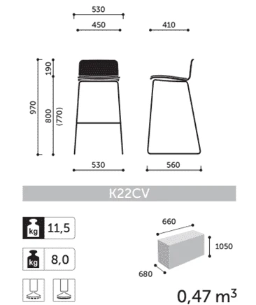 Барный стул Com Bar K22CV Profim Ткань Evo EV-1