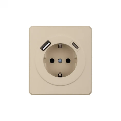 Розетка 1-ая с/з с/у з/ш 16А с USB A+C быстрой зарядки 5В/3А шелк Kranz Round KR-78-0704-7