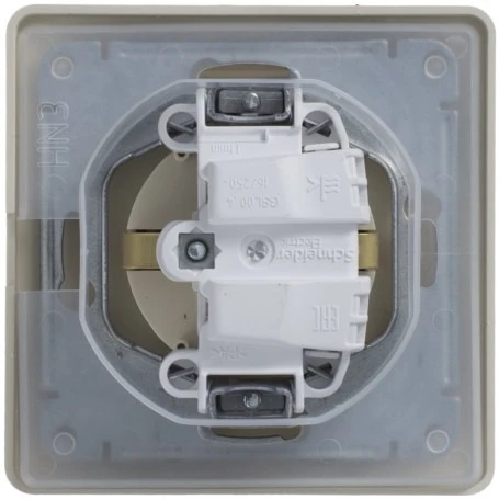 Розетка встраиваемая с заземлением, шторками и крышкой (бежевый) IP44 Systeme Electric Glossa GSL000248