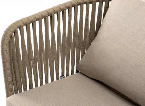 "Мальорка" кресло плетеное из роупа, основание дуб, роуп серо-коричневый 23мм, ткань бежевая 052 4SIS арт.УТ-00007641