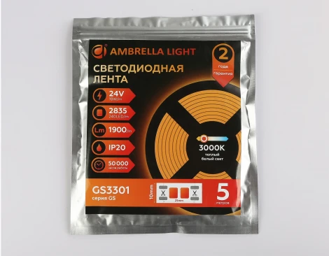 Светодиодная лента Ambrella Illumination GS3301 2835 240Led 18W/m 24V IP20 3000K 5m