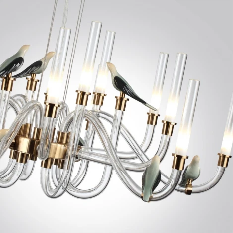 Подвесная люстра Odeon Light Lark 5431/37L золотой(под латунь)/белый градиент/беж./зеленый/ металл/стекло/керамика LED 37W 4000K (220V, на тросе, птички)