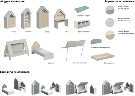Композиция Campi №11 ОГОГО (арт.724409), (ЛДСП/Белый,Ясень Коимбра)