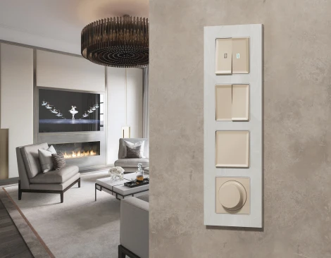 Комплект механизма двухклавишного перекрестного выключателя встраиваемый (бежевый матовый) Ambrella Volt QUANT MA323030