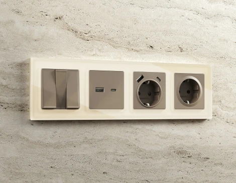 Лицевая панель Ambrella Volt ALFA (Темная бронза матовый) для электрической розетки с заземлением со шторками 2USB A+A QUANT AP6390