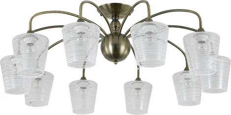 Потолочная люстра на штанге Escada Karera 2129/10P 10x40Вт E27, металл/стекло, античная бронза, прозрачный с рисунком плафон (220V)