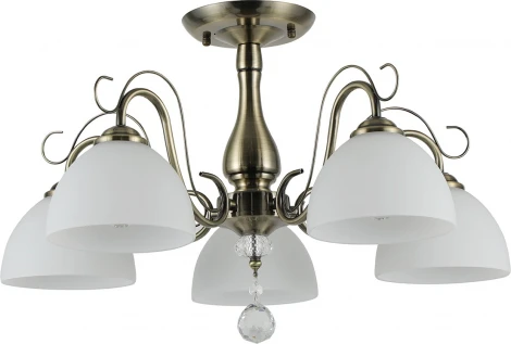 Потолочная люстра на штанге Escada Essay 5x40Вт E27, металл/стекло/хрусталь, бронза, белый матовый плафон (220V)