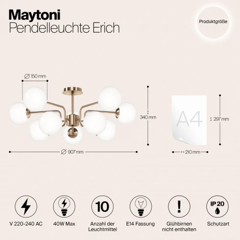 Потолочная люстра на штанге Maytoni Erich MOD221PL-10G (220V, шарики)