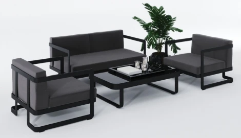 Лаунж зона Gardenini Villino (Алюминий,Закаленное стекло,Ткань/Темно-серый,Антрацит,Черный) LVLN.010500.S2