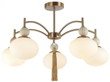 Потолочная люстра на штанге Lumion Gloriya 8272/5C латунь/бежевый/белый, металл/керамика/стекло Е14 5*40W 220V (шарики)