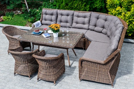 Обеденная группа из искусственного ротанга, цвет коричневый 4SIS Базелла BAZS6C3T-8-SET brown