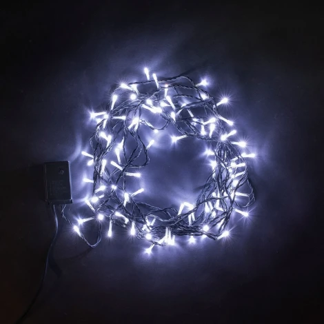 Гирлянда Нить с Контроллером 10м Белая 220В, 100 LED, Провод Черный ПВХ, IP20