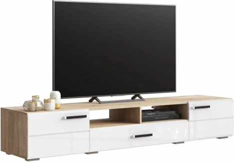 Тумба под телевизор Woodville Иоги 2.0 сонома / белый глянец арт.602823