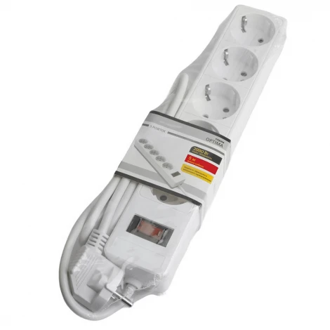 Сетевой фильтр 4-х местный с заземлением 5 метров (белый) Stekker Optima 50091