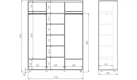 Шкаф-купе, 177х60х230 Шимо светлый с зеркалом МАМА Prime 102098