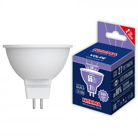 Лампа светодиодная, форма "JCDR", матовая, дневной свет 6500K Volpe Norma LED-JCDR-7W/6500K/GU5.3/38D/NR