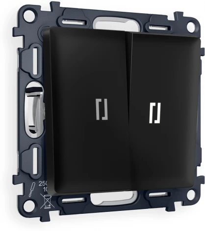 Комплект механизма Ambrella Volt 2-клавишного выключателя с подсветкой 5600K ALFA MA804015 Черный матовый QUANT