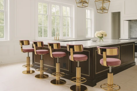 Стул барный Вивиан MC111-PK-2, пыльная роза/глянцевое золото
