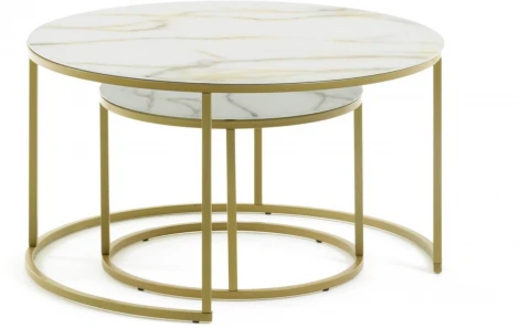 Журнальный стол La Forma (ex Julia Grup) Leonor (Золотой,Белый/ Сталь,Стекло)