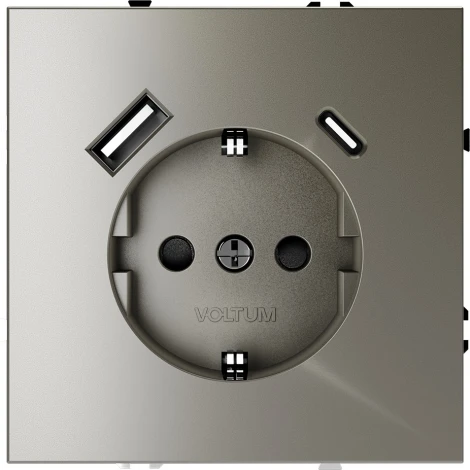 Розетка с заземлением, шторками и USB Type A+С (шелк) Voltum S70 VLS040504