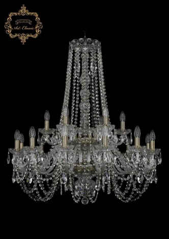 Подвесная большая люстра Art Classic 11.11 11.11.12+6.300.2d.h-94.Br.Sp (220V, хрусталь, на цепи, подсвечник, свеча)