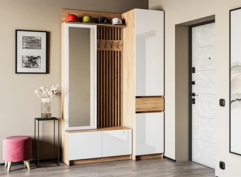 Модульная прихожая Молд комплектация 3 (Молд комплектация 3 дуб крафт золотой / глянец белый) Woodville арт.581941