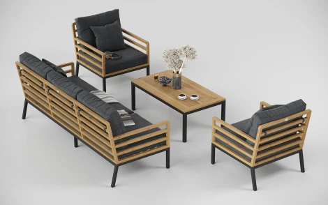 Комплект садовой мебели Gardenini Premium PatioCalma long (Алюминий,Ткань,Тик/Темно-серый) арт.LPPCLM.010800.S3