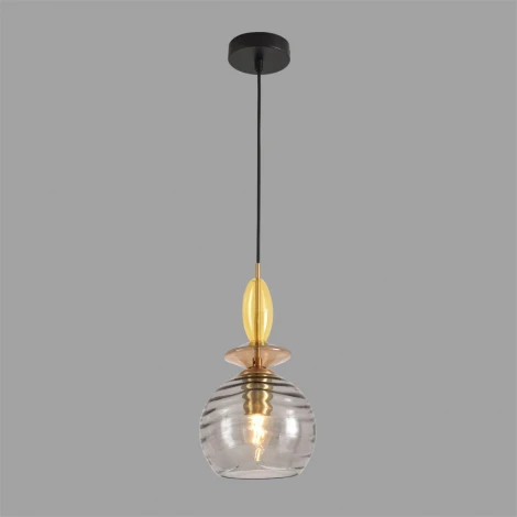 Подвесной светильник со стеклянным декором Lumion Walma 8299/1A бронза/смоки/амбер/желтый, металл/стекло E27 1*40W 220V (на проводе)