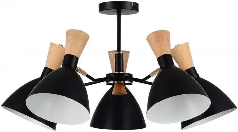 Потолочная люстра на штанге Evoluce SLE1256 SLE1256-402-05 Черный/Черный, Светлое дерево, Золотистый E14 5*40W (220V)