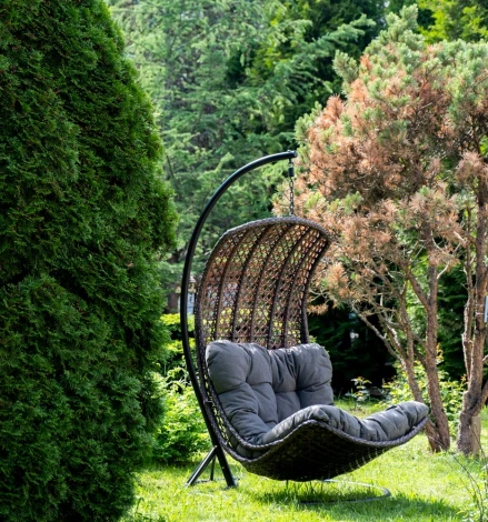 "Виши" подвесное кресло-кокон из искусственного ротанга, цвет коричневый с серо-коричневой подушкой 4SIS арт.УТ-00006750