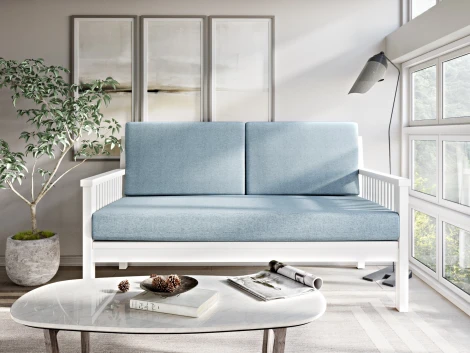 Диван Arsko Норман М белая эмаль голубая рогожка