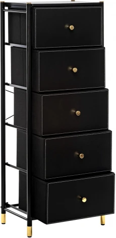 Комод Leset Нирита/Хайди, 5 ящиков, Черный (Сталь,Экокожа/Черный) арт.2500000209680