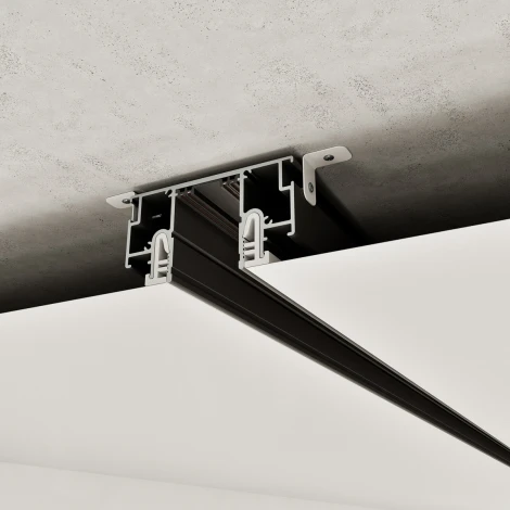 Шинопровод однофазный для монтажа в натяжной потолок (CLAMP) Novotech Vector 135323 черный в комплекте заглушки 2шт и соединит. планки 4шт 2м IP20 220V