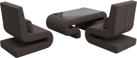 Набор Волна-3 (стол, 2 кресла) (Коричневый/Рогожка) Лига Диванов арт.125332