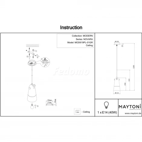 Подвесной светильник Maytoni Novara MOD619PL-01GR