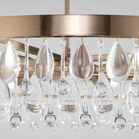 Подвесная люстра Wi-Fi на штанге хрустальная Eurosvet Sophie 60165/6 латунь (220V, управление смартфоном, голосовое управление, умный дом - Minimir Home, Алиса, Маруся, Салют)